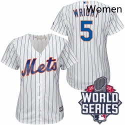 Womens Majestic New York Mets 5 David Wright Replica WhiteBlue Strip 2015 World Series MLB Jersey