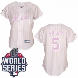 Womens Majestic New York Mets 5 David Wright Replica WhitePink Strip 2015 World Series MLB Jersey