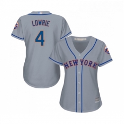 Womens New York Mets 4 Jed Lowrie Authentic Grey Road Cool Base Baseball Jersey 