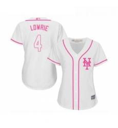 Womens New York Mets 4 Jed Lowrie Authentic White Fashion Cool Base Baseball Jersey 
