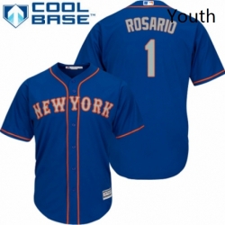 Youth Majestic New York Mets 1 Amed Rosario Authentic Royal Blue Alternate Road Cool Base MLB Jersey 