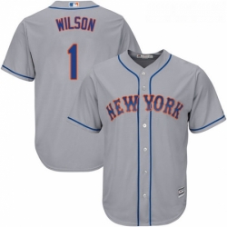 Youth Majestic New York Mets 1 Mookie Wilson Authentic Grey Road Cool Base MLB Jersey