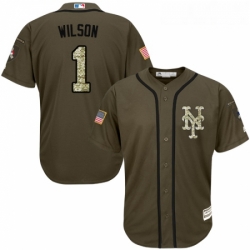 Youth Majestic New York Mets 1 Mookie Wilson Replica Green Salute to Service MLB Jersey