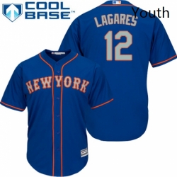 Youth Majestic New York Mets 12 Juan Lagares Authentic Royal Blue Alternate Road Cool Base MLB Jersey
