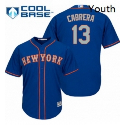Youth Majestic New York Mets 13 Asdrubal Cabrera Authentic Royal Blue Alternate Road Cool Base MLB Jersey
