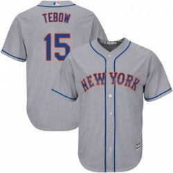 Youth Majestic New York Mets 15 Tim Tebow Authentic Grey Road Cool Base MLB Jersey