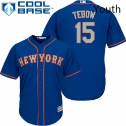 Youth Majestic New York Mets 15 Tim Tebow Authentic Royal Blue Alternate Road Cool Base MLB Jersey