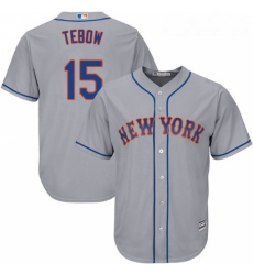 Youth Majestic New York Mets 15 Tim Tebow Replica Grey Road Cool Base MLB Jersey