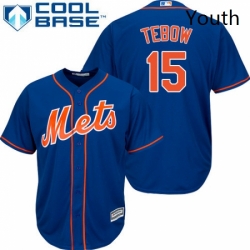 Youth Majestic New York Mets 15 Tim Tebow Replica Royal Blue Alternate Home Cool Base MLB Jersey