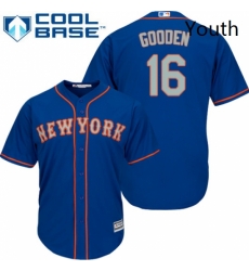 Youth Majestic New York Mets 16 Dwight Gooden Authentic Royal Blue Alternate Road Cool Base MLB Jersey