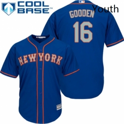Youth Majestic New York Mets 16 Dwight Gooden Authentic Royal Blue Alternate Road Cool Base MLB Jersey
