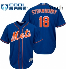 Youth Majestic New York Mets 18 Darryl Strawberry Authentic Royal Blue Alternate Home Cool Base MLB Jersey
