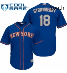 Youth Majestic New York Mets 18 Darryl Strawberry Replica Royal Blue Alternate Road Cool Base MLB Jersey
