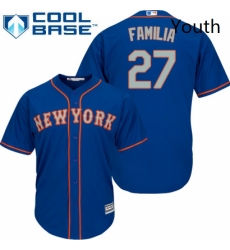 Youth Majestic New York Mets 27 Jeurys Familia Authentic Royal Blue Alternate Road Cool Base MLB Jersey