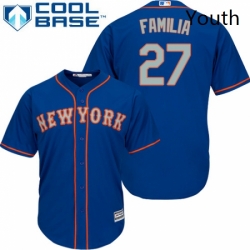 Youth Majestic New York Mets 27 Jeurys Familia Replica Royal Blue Alternate Road Cool Base MLB Jersey