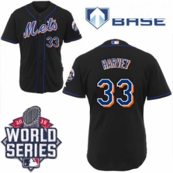 Youth Majestic New York Mets 33 Matt Harvey Authentic Black Cool Base 2015 World Series MLB Jersey