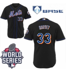 Youth Majestic New York Mets 33 Matt Harvey Replica Black Cool Base 2015 World Series MLB Jersey