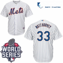 Youth Majestic New York Mets 33 Matt Harvey Replica White Home Cool Base 2015 World Series MLB Jersey