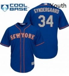 Youth Majestic New York Mets 34 Noah Syndergaard Replica Royal Blue Alternate Road Cool Base MLB Jersey