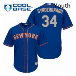 Youth Majestic New York Mets 34 Noah Syndergaard Replica Royal Blue Alternate Road Cool Base MLB Jersey