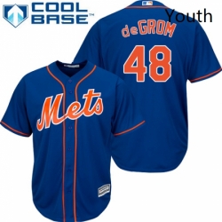 Youth Majestic New York Mets 48 Jacob DeGrom Replica Royal Blue Alternate Home Cool Base MLB Jersey