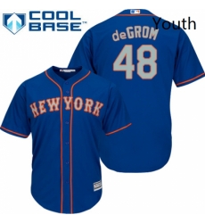 Youth Majestic New York Mets 48 Jacob deGrom Replica Royal Blue Alternate Road Cool Base MLB Jersey
