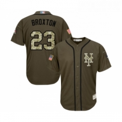 Youth New York Mets 23 Keon Broxton Authentic Green Salute to Service Baseball Jersey 