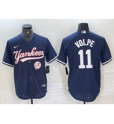 Men New York Yankees 11 Anthony Volpe Navy Cool Base Stitched Baseball Jersey 13