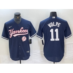 Men New York Yankees 11 Anthony Volpe Navy Cool Base Stitched Baseball Jersey 13