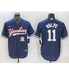 Men New York Yankees 11 Anthony Volpe Navy Cool Base Stitched Baseball Jersey