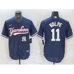 Men New York Yankees 11 Anthony Volpe Navy Cool Base Stitched Baseball Jersey