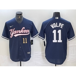 Men New York Yankees 11 Anthony Volpe Navy Cool Base Stitched Baseball Jersey III