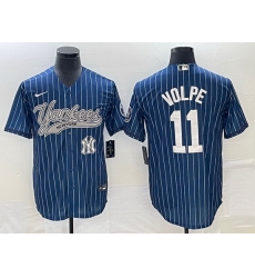 Men New York Yankees 11 Anthony Volpe Navy With Patch Cool Base Stitched Baseball Jersey