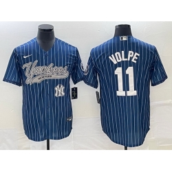 Men New York Yankees 11 Anthony Volpe Navy With Patch Cool Base Stitched Baseball Jersey
