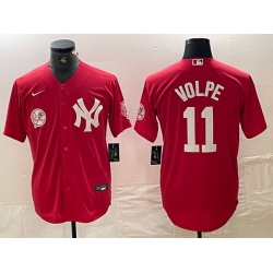 Men New York Yankees 11 Anthony Volpe Red Cool Base Stitched Baseball Jersey 1