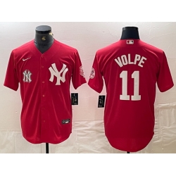 Men New York Yankees 11 Anthony Volpe Red Cool Base Stitched Baseball Jersey