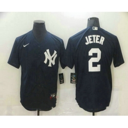 Men New York Yankees 2 Derek Jeter Navy Blue Stitched MLB Nike Cool Base Jersey
