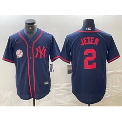 Men New York Yankees 2 Derek Jeter Navy Cool Base Stitched Baseball Jersey 1