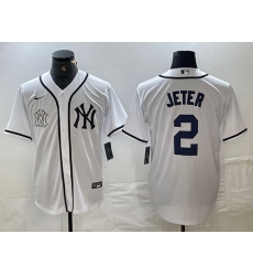 Men New York Yankees 2 Derek Jeter White Cool Base Stitched Baseball Jersey 1