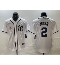 Men New York Yankees 2 Derek Jeter White Cool Base Stitched Baseball Jersey 10