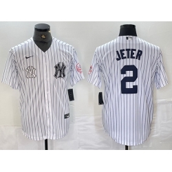 Men New York Yankees 2 Derek Jeter White Cool Base Stitched Baseball Jersey
