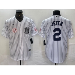 Men New York Yankees 2 Derek Jeter White Cool Base Stitched Baseball Jersey III