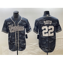 Men New York Yankees 22 Juan Soto Gray Camo Cool Base Stitched Baseball Jersey