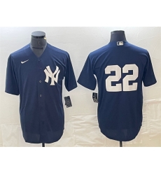 Men New York Yankees 22 Juan Soto Navy Cool Base Stitched Baseball Jerseys