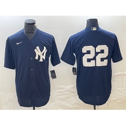 Men New York Yankees 22 Juan Soto Navy Cool Base Stitched Baseball Jerseys