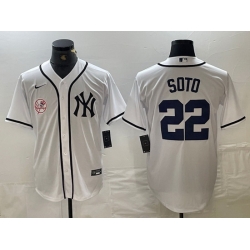 Men New York Yankees 22 Juan Soto White Cool Base Stitched Baseball Jersey 3