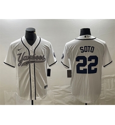 Men New York Yankees 22 Juan Soto White Cool Base Stitched Baseball Jersey II