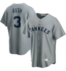 Men New York Yankees 3 Babe Ruth Grey Cool Base Stitched Baseball jersey