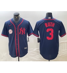 Men New York Yankees 3 Babe Ruth Navy Cool Base Stitched Baseball Jersey 1