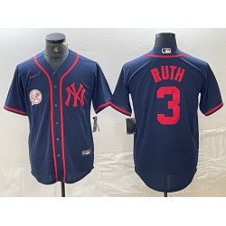 Men New York Yankees 3 Babe Ruth Navy Cool Base Stitched Baseball Jersey 1